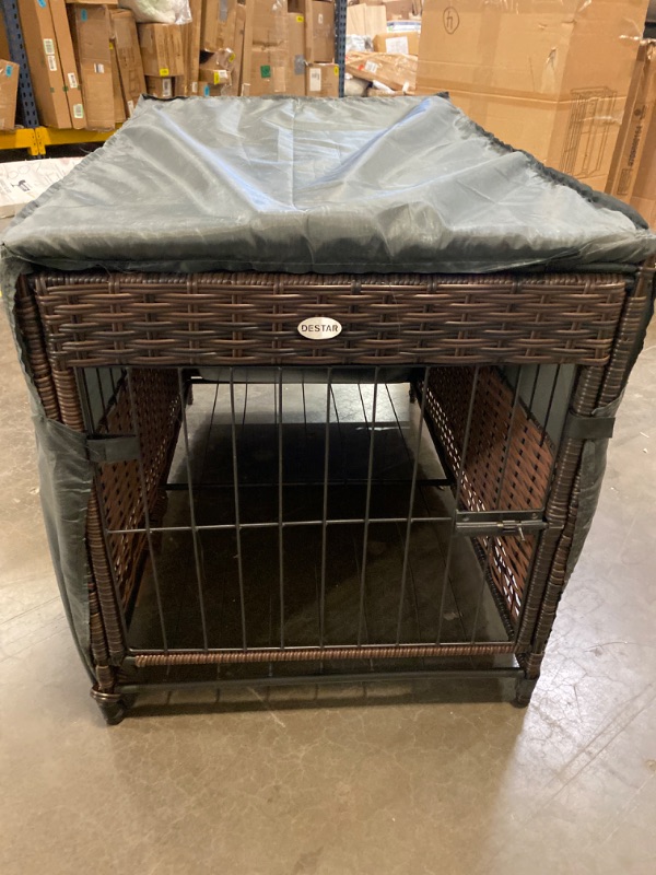 Photo 3 of DEStar Heavy Duty PE Rattan Wicker Pet Dog Cage Crate Indoor Outdoor Puppy House Shelter with Removable Tray and UV Resistant Cover (Medium - 23" W x 35" H) 