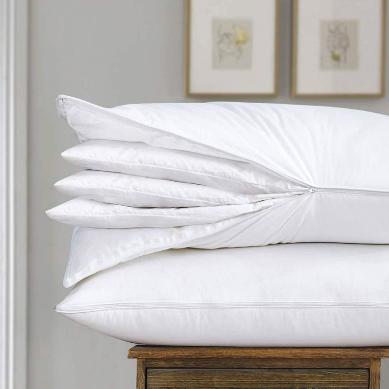 Photo 1 of AIKOFUL Adjustable Goose Feather Pillow Queen Size 2 Pack, 100% Cotton Zipper Cover