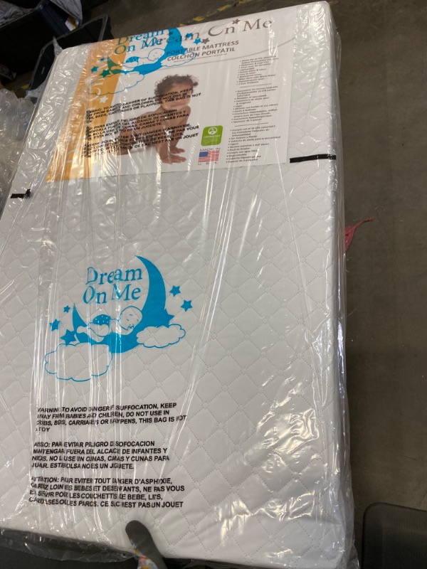 Photo 2 of Dream On Me Holly 3” Fiber Portable, Greenguard Gold Certified, Waterproof Vinyl Cover, Lightweight Mini Crib Mattress, White NEW 