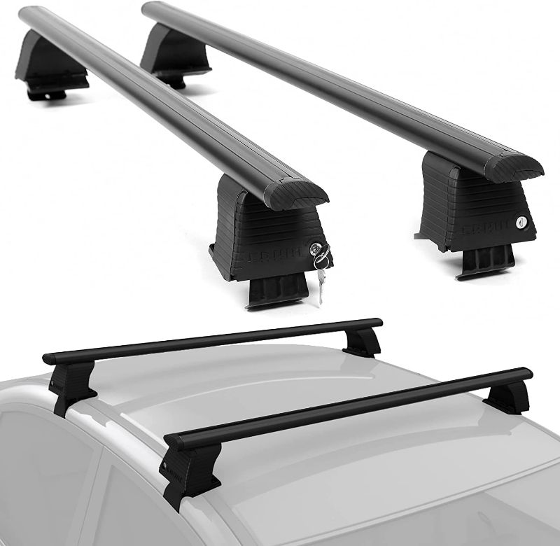 Photo 1 of ERKUL | Universal Roof Rack Cross Bars for Sedans w/Out Rails | 49" Adjustable Aluminum Lockable Window Frame Rooftop Luggage Crossbars Set for Bare Roof Cars | Not Fit for SUVs & Trucks | Black 