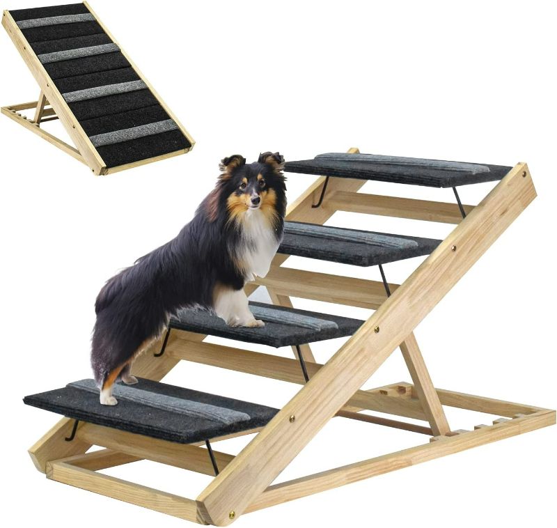 Photo 1 of Dog Ramp,2-in-1 Adjustable Dog Ramp for Small & Large Old Dogs & Cats, Folding Pet Stairs with 4 Steps,Adjustable from 12.8" to 23.6", Dog Ramps for High Beds, Couch, Car,Supports up to 140 lbs NEW