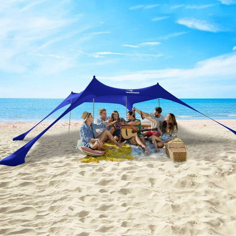 Photo 1 of Vamqor Beach Canopy Portable Beach Shade Tent UPF 50 Plus UV Protection?Outdoor Beach Shelter for Camping Fishing Sports Event Backyard Fun and Outdoors 10x10ft