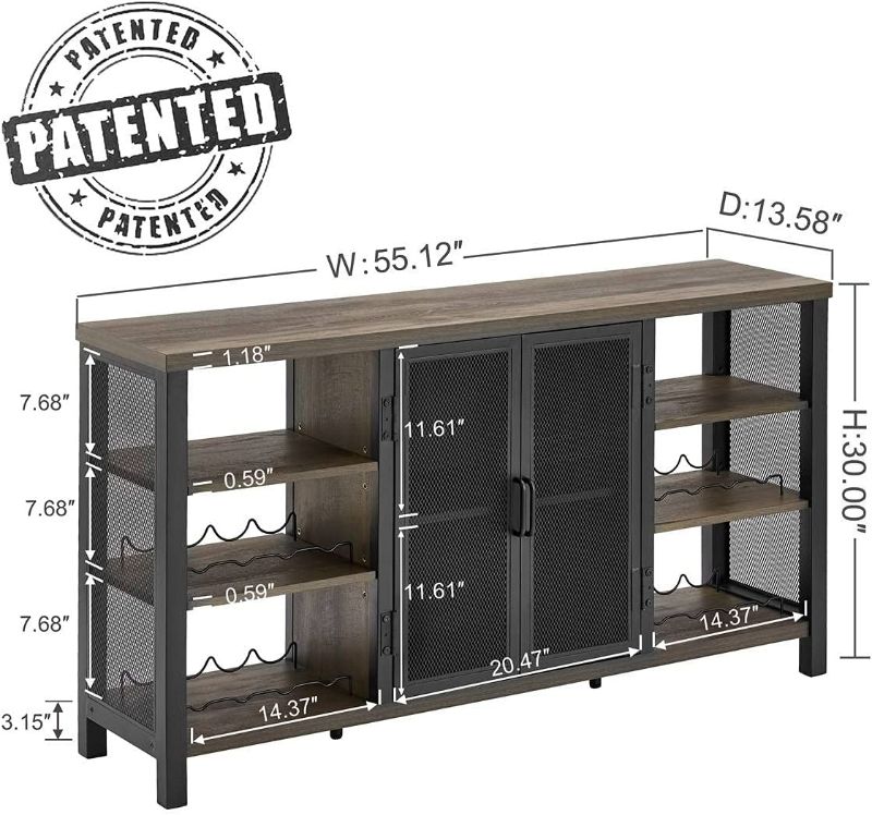 Photo 1 of Industrial Wine Bar Cabinet for Liquor and Glasses, Farmhouse Wood Coffee Bar Cabinet with Wine Rack, Metal Sideboard and Buffet Cabinet (55 Inch, Walnut Brown)