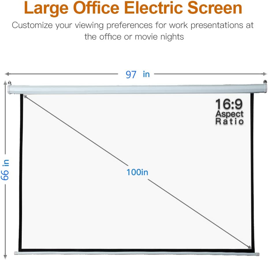 Photo 2 of Auto Motorized Projector Screen 100 inch 16:9 HD Diagonal with Remote Control, Wall/Ceiling Mounted Electric Movie Screen Wrinkle-Free, Great for Home Office Theater TV Usage