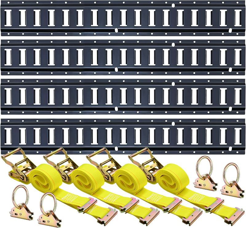 Photo 4 of Trekassy E Track Tie-Down Rail Kit - 12 Pieces: 4 Pack 5ft Horizontal E-Track Rails & 8 E Track Accessories for Enclosed Trailers, Trailer Beds, Pickups, Trucks