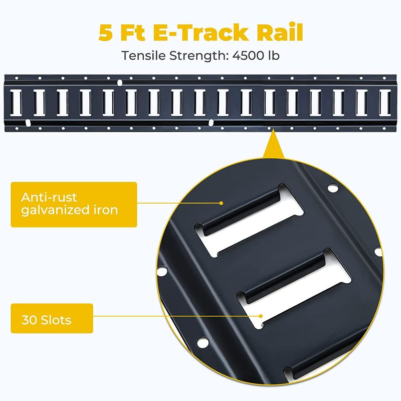 Photo 3 of Trekassy E Track Tie-Down Rail Kit - 12 Pieces: 4 Pack 5ft Horizontal E-Track Rails & 8 E Track Accessories for Enclosed Trailers, Trailer Beds, Pickups, Trucks
