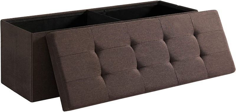 Photo 1 of 43 Inches Folding Storage Ottoman Bench, Storage Chest, Foot Rest Stool, Bedroom Bench with Storage, Brown 