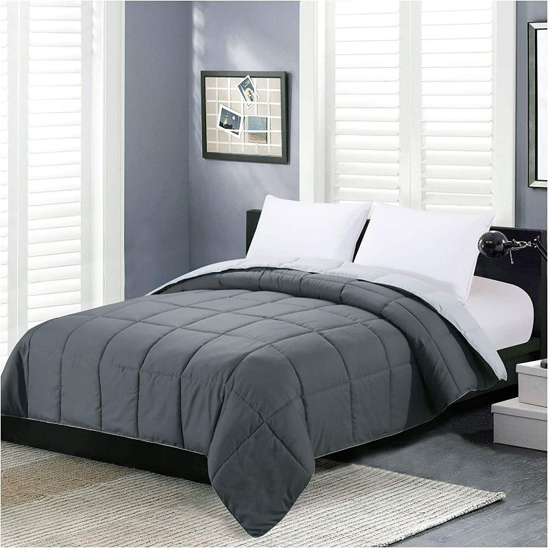 Photo 1 of Homelike Moment Queen Lightweight Comforter Gray - All Season Down Alternative Bed Comforter Summer Duvet Insert Quilted Reversible Comforters Full/Queen Size Dark Gray/Light Grey