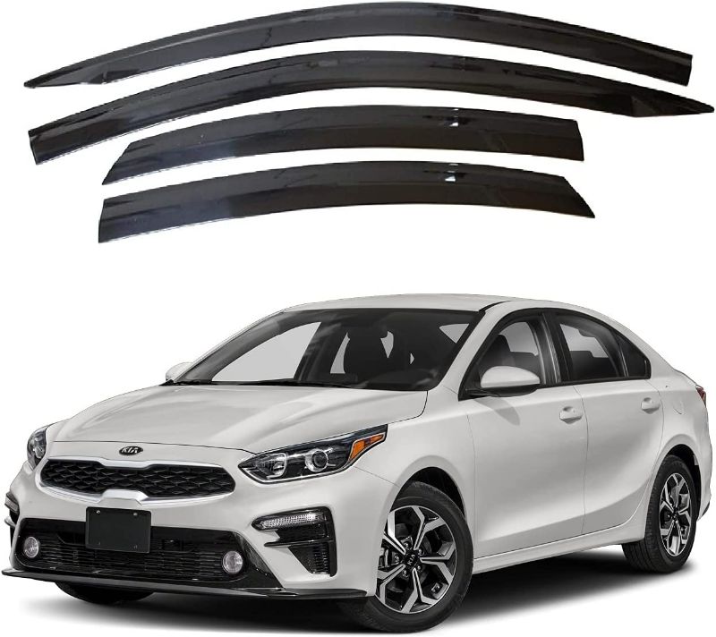 Photo 1 of Dark Smoked Side Window Visor 4 Piece Set for KIA Forte 2018 2019 2020 2021 2022 2023 / Safe RAIN Out-Channel Guard Deflector NEW 