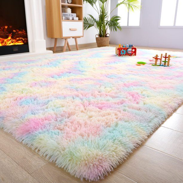 Photo 1 of Noahas Fluffy Rainbow Rug for Girls Bedroom, 5x8 Feet Pink Rugs for Bedroom Girls,Kids Room Rug,Fuzzy Rainbow Carpet Bedroom Rug,Playroom Shag Rug,Nursery Rugs for Baby,Room Decor for Teen