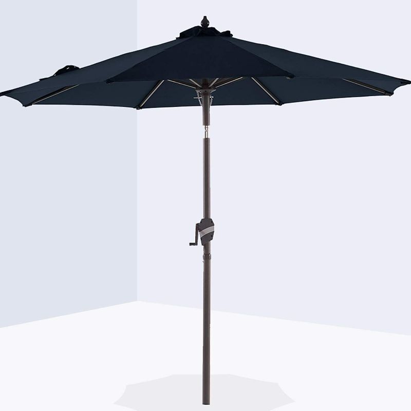 Photo 1 of VINEY 9FT Sunbrella Umbrella Market Table Sun Umbrella Aluminum Patio Umbrella with 5-Year Non-Fading Sunbrella Acrylic Fabric Canopy Top, Navy Blue