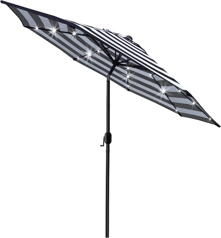 Photo 1 of Sunnyglade 9' Solar 24 LED Lighted Umbrella with 8 Ribs Adjustment and Crank Lift System for Patio - Black and White NEW 