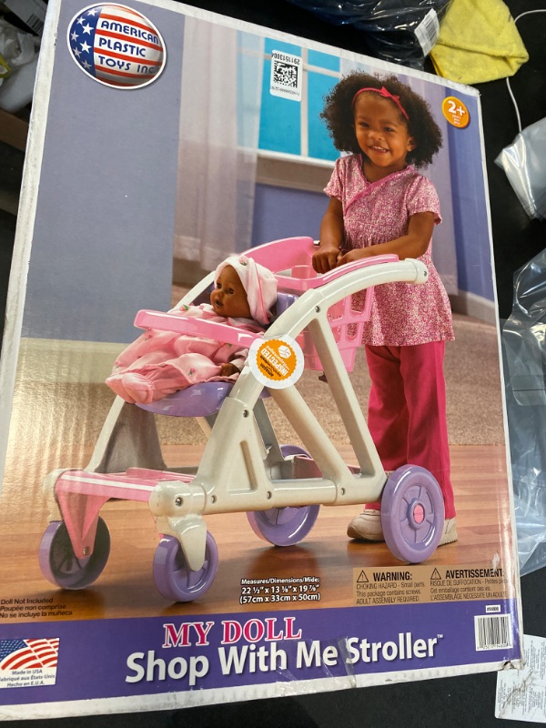 Photo 4 of American Plastic Toys Shop with Me Stroller for Baby Doll, 2-in-1 Stroller and Shopping Cart, Encourages Role Play, Builds Motor Skills for Toddlers Learning to Walk, Pink and Purple, for Ages 2+ NEW 