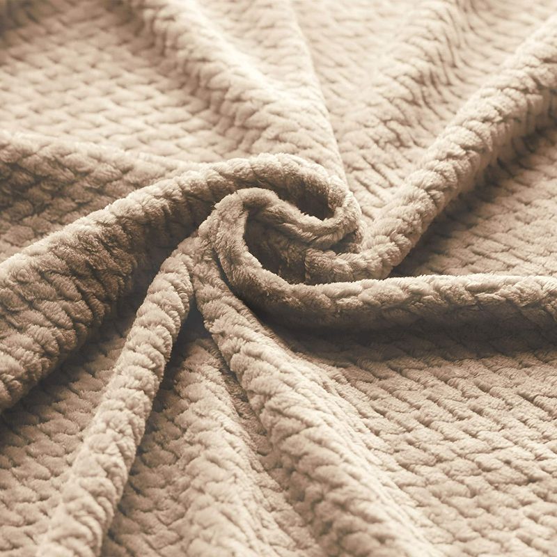 Photo 2 of Kingole Flannel Fleece Luxury Throw Blanket, Beige Twin Size Jacquard Weave Pattern Cozy Couch/Bed Super Soft and Warm Plush Microfiber 