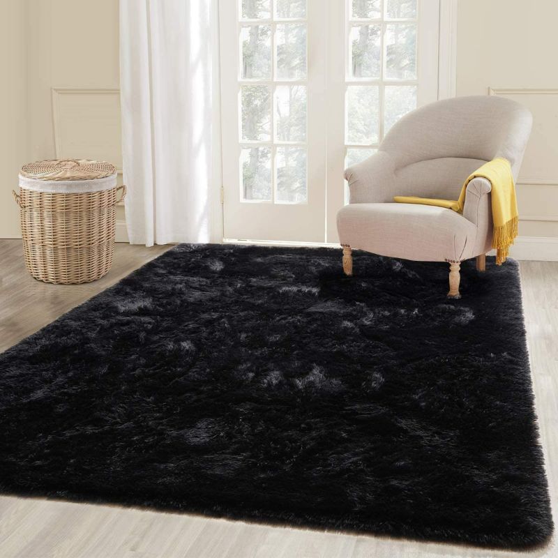 Photo 1 of 2Pieces Premium Fluffy Area Rug for Bedroom Living Room Plush Soft Decorative Carpet, Extra Comfy Fuzzy Rugs for Girls Room Kids Cute Carpets, 3x5 Feet Black