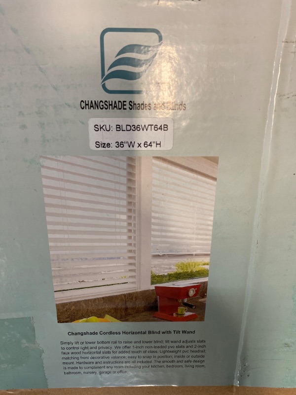 Photo 2 of Changshade Cordless, 2" Cordless Horizontal Blind with Tilt Wand 36WX64H" NEW