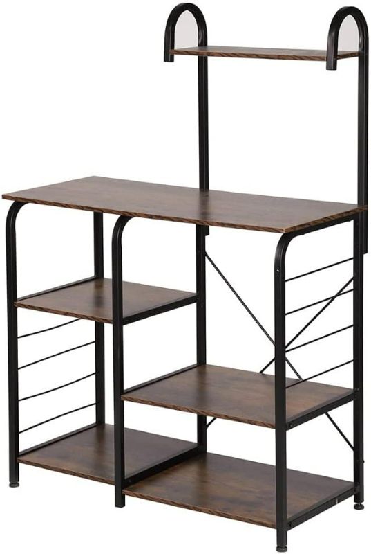 Photo 1 of  5 Tiers Industrial Wooden Bakers Rack Utility Storage Shelves Cart Oven Stand Organizer Rack Vintage Brown NEW 