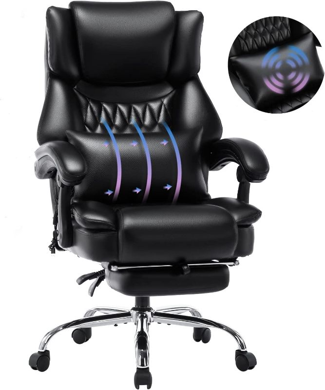 Photo 1 of High Back Massage Reclining Office Chair with Footrest - Executive Computer Chair Home Office Desk Chair with Massaging Lumbar Cushion, Adjustable Angle, Breathable Thick Padding for Comfort (Black)