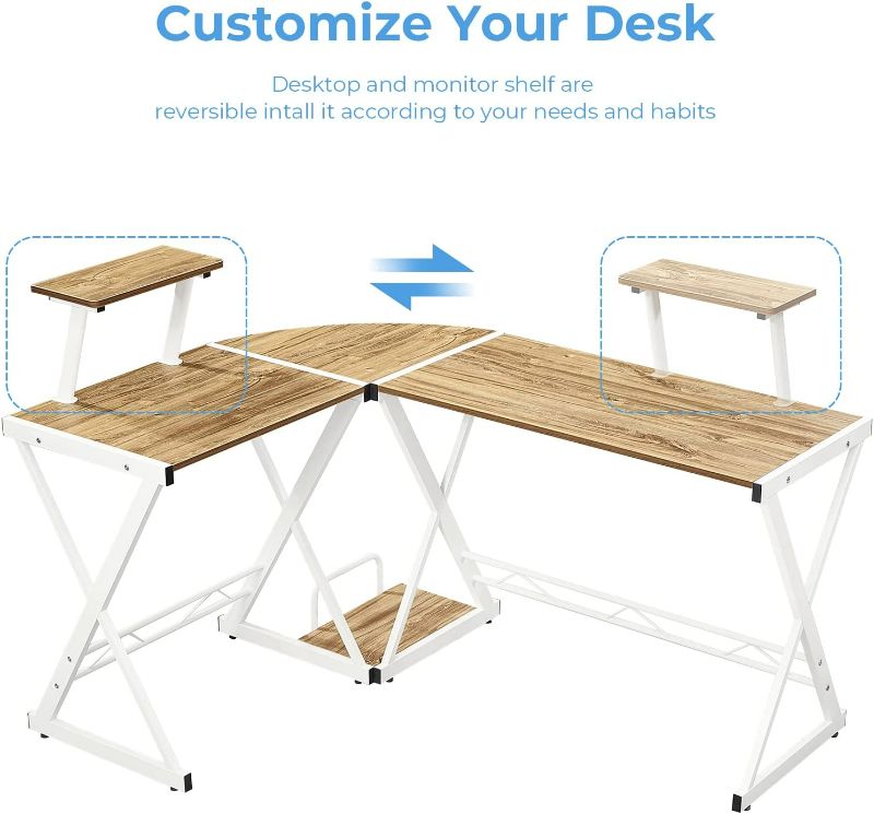 Photo 1 of GreenForest L Shaped Computer Desk Large Size Reversible Corner Computer Desk 64 inch with Large Monitor Stand and CPU Stand, Home Office Study Writing Desk Workstation, Space Saving, Oak NEW 