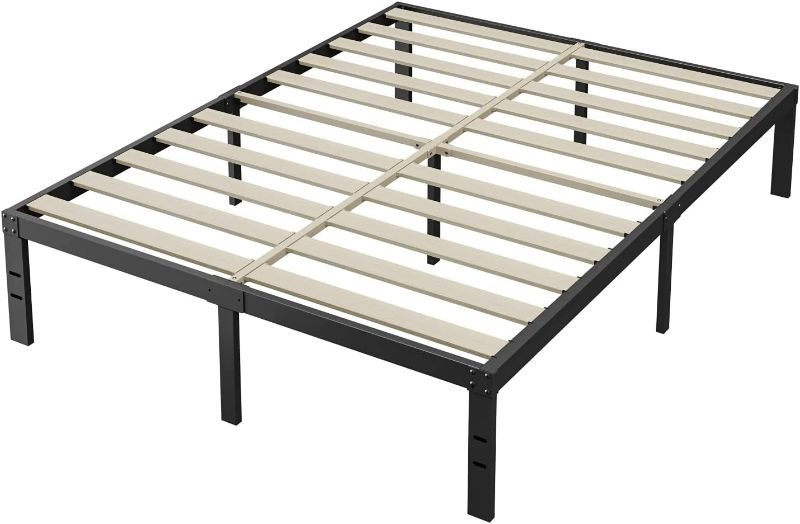 Photo 1 of ZIYOO Queen Bed Frame, 3" Wide Wood Slats Heavy Duty 3500lbs Support Metal Platform, 16 Inch High, No Box Spring Needed, Noise Free, Non-Slip, Easy Assembly 