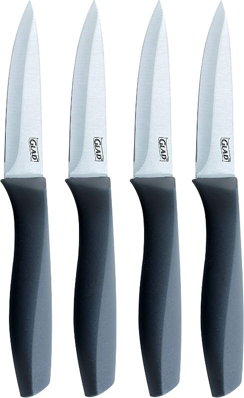 Photo 1 of Glad Paring Knife Set, Pack of 4 | Sharp Stainless Steel Blades with Non-Slip Handles | 3.5-Inch Kitchen Knives for Cutting Vegetables and Peeling Fruit, Black NEW 