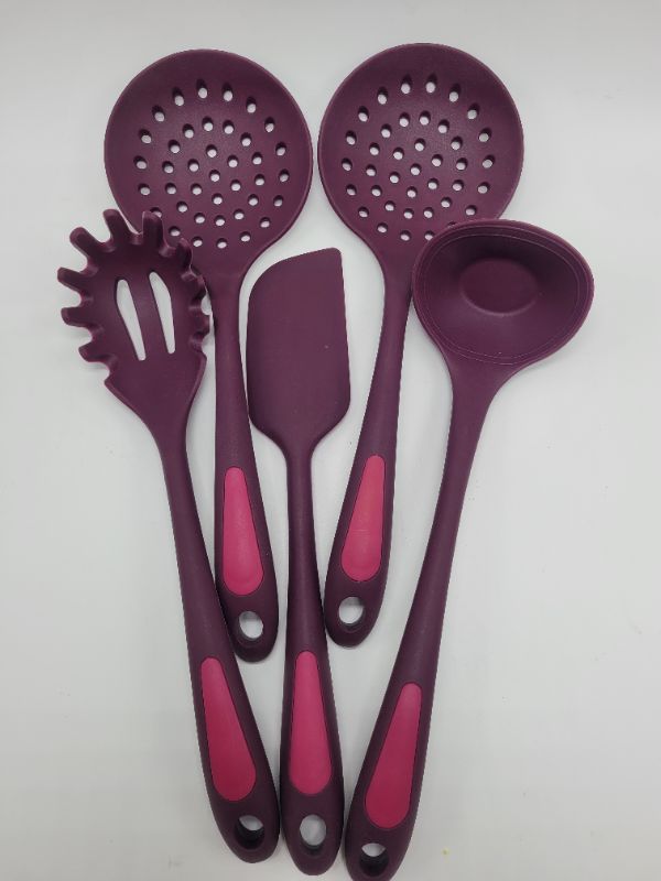 Photo 1 of (Purple 5pcs) Silicone Kitchen Cooking Utensils Set NEW 