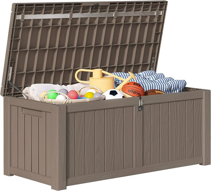 Photo 1 of BLUU 120 Gallon Large Deck Box Outdoor Storage with Padlock and Durable Stainless Steel Construction for Outdoor Pillows, Pool Toys, Garden Tools, Furniture and Sports Equipment, Grey NEW 