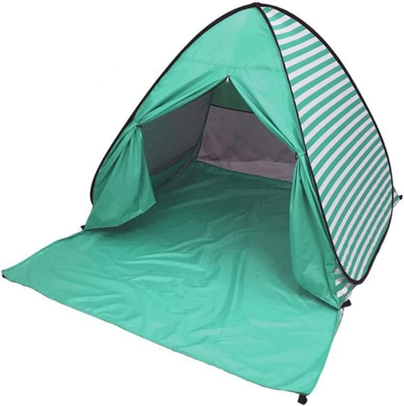 Photo 1 of Tech New Stripe Style Automatic Pop Up Beach Tent UV Protection Instant Portable Quick Cabana Sun Shelter for 2-3 Persons (Teal)