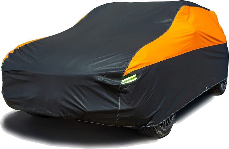 Photo 1 of Material Sedan SUV Full Padded Car Cover Waterproof All Weather Weatherproof UV Sun Protection Snow Dust Storm Resistant Outdoor Exterior Custom Form-Fit Straps 188"-200"Orange 