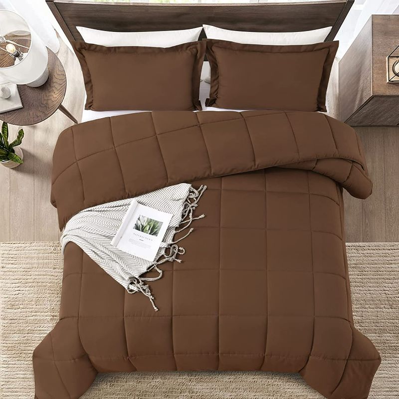 Photo 1 of Homelike Moment Queen Comforter Set Brown Lightweight Comforter Set Down Alternative Comforter with 2 Pillow Shams - 3 Piece Bed Comforter Set All Season Full Queen Size Brown