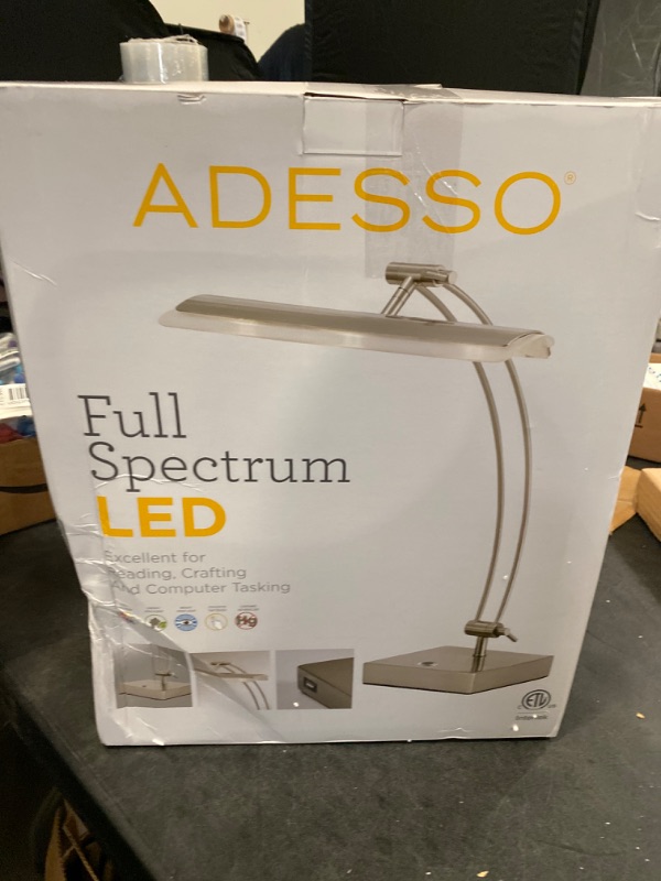 Photo 3 of Adesso 5090-22 Esquire LED Desk Lamp, 13-19 in., 9W Full Spectrum LED, Brushed Steel, 1 Table Lamp, Gray NEW 