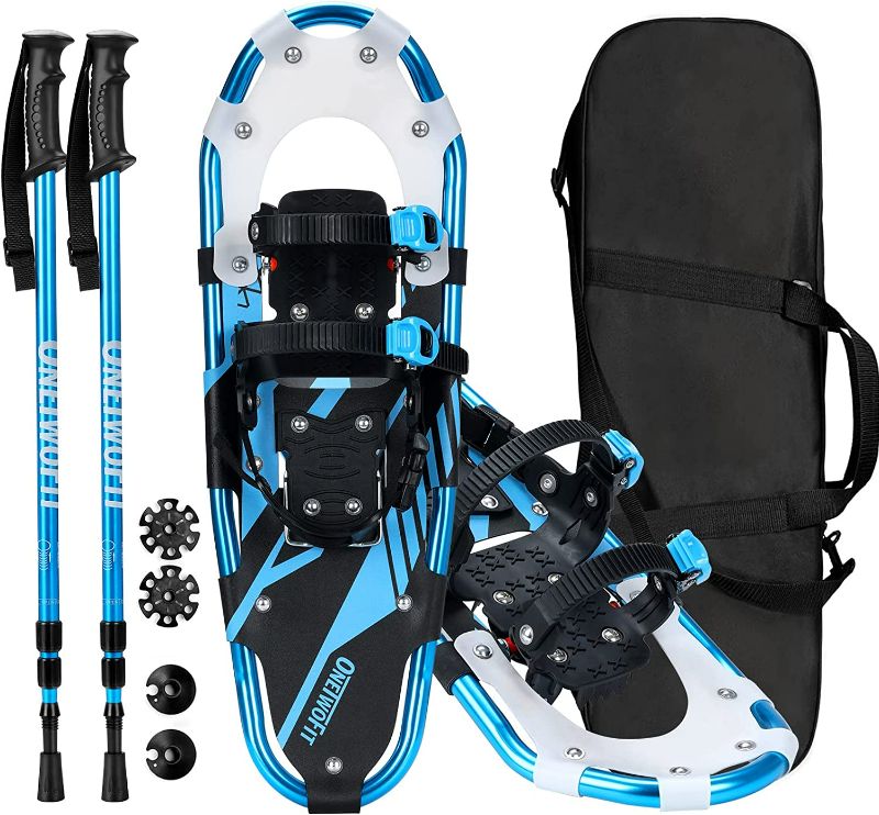 Photo 1 of ONETWOFIT Snowshoes, 3 in 1 Snow Shoes for Women Men Youth 25 Inch Lightweight Aluminum Alloy Snowshoes with Trekking Poles and Portable Storage Bag Support up to 350 LBS