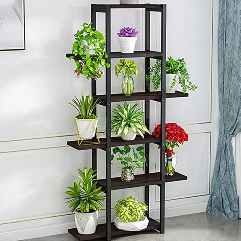 Photo 1 of MOAMUN 6-Tier Flowers Shelf, Plant Stand Flower Pot Holder, Wood and Metal Planter Display Shelving Unit Multifunctional Storage Rack for Indoor and Outdoor, Black NEW 