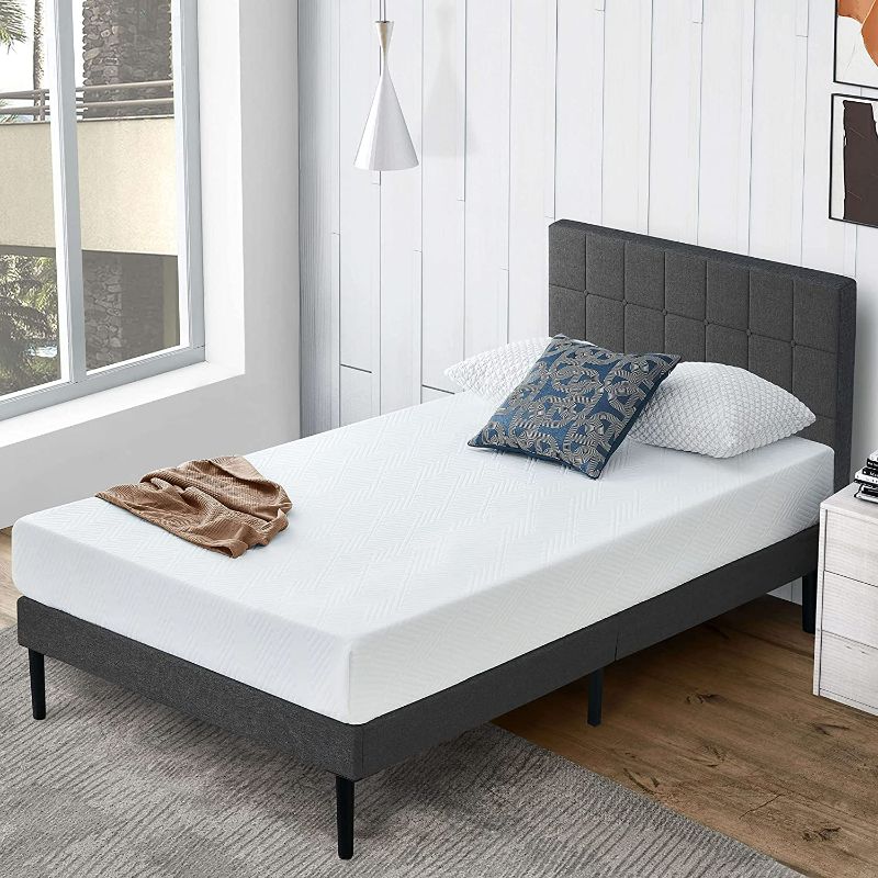 Photo 1 of S SECRETLAND Twin Bed with Upholstered Headboard, Platform Bed Frame with Sturdy Wood Slat Support, Single Bed, No Box Spring Needed, No Squeak, Under Bed Storage, Easy Assembly, Grey NEW 