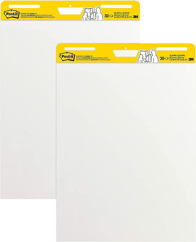Photo 1 of Post-it Super Sticky Easel Pad, 25 in x 30 in, White, 30 Sheets/Pad, 2 Pad/Pack, Large White Premium Self Stick Flip Chart Paper, Super Sticking Power NEW 