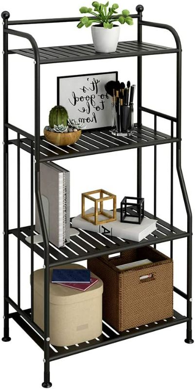 Photo 1 of GHQME 4 Tier Metal Standing Shelf Space Saver, Storage Tower Rack for Kitchen Bathroom, Storage Shelving Unit Organizer, Outdoor Flower Stand (Black, 4-Tier) NEW 