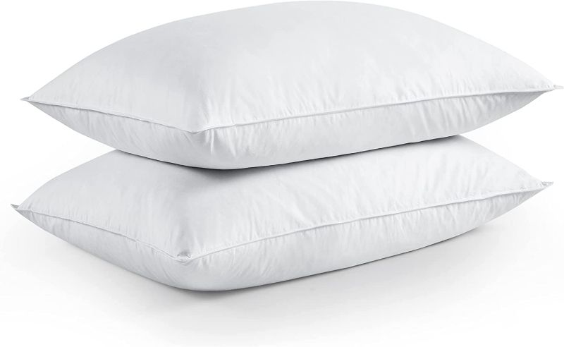 Photo 1 of Puredown® Feathers Blend Soft and Flat Pillow with 100% Cotton Cover, Standard Size, Set of 2