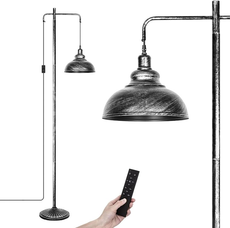 Photo 1 of Silver Industrial Floor Lamp for Living Rooms Rustic Floor Task Lamp Tall Standing Lamp for Bedrooms Reading Office with Remote-Control Light Bulb 