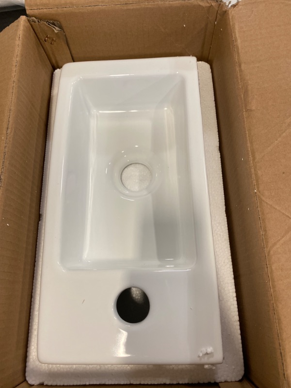 Photo 3 of DeerValley DV-1V081L Liberty Wall Mount Sink, Rectangle Mini Vessel Sink,Small Bathroom Cloakroom White Porcelain Ceramic Wash Basin Right/Left Hand (Left Hand) (Left Hand) NEW 