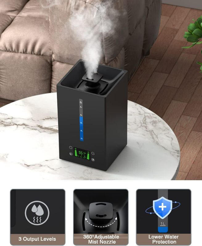 Photo 1 of  Humidifier for Bedroom Large Room, Cool Mist Humidifiers for Home, Office, Plants with Essential Oils Diffuser, 360° Adjustable Mist Nozzle, Quiet, Auto Shut-off, Sleep Mode, Easy to Clean(Black) NEW