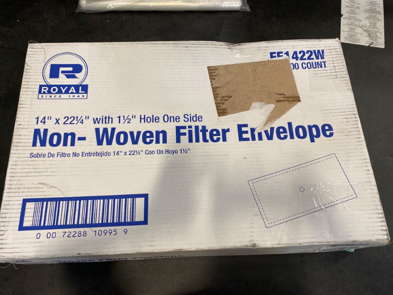 Photo 3 of Royal Non-Woven Filter Envelopes with 1.5 Inch One Sided Hole, 14 Inch x 22.25 Inch, Package of 100 NEW 