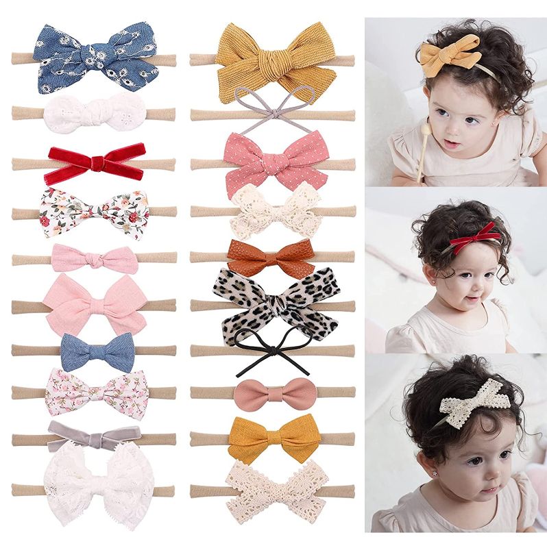 Photo 1 of doboi 20PCS Baby Girls Hair Bows Headbands Soft Nylon Hairbands Elastic Hair Accessories for Newborns Infants Toddlers and Kids
