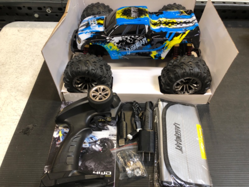 Photo 2 of LAEGENDARY Fast RC Cars for Adults and Kids - 4x4, Off-Road Remote Control Car - Battery-Powered, Hobby Grade, Waterproof Monster RC Truck - Toys and Gifts for Boys, Girls and Teens Blue - Yellow Blue Yellow Up to 31 mph (UNABLE TO TEST)

