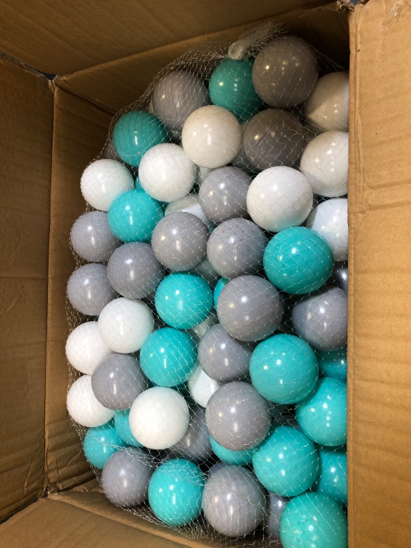 Photo 3 of Foam Ball Pit for Baby, Toddler, Boys & Girls 36x11 with 200 Colored Balls 2.75". Durable Ball Pit Won't Wrinkle. Soft, Safe, Fun Play for Children. Gray Color?Gray/White/Turquoise Gray ?gray/White/Turquoise