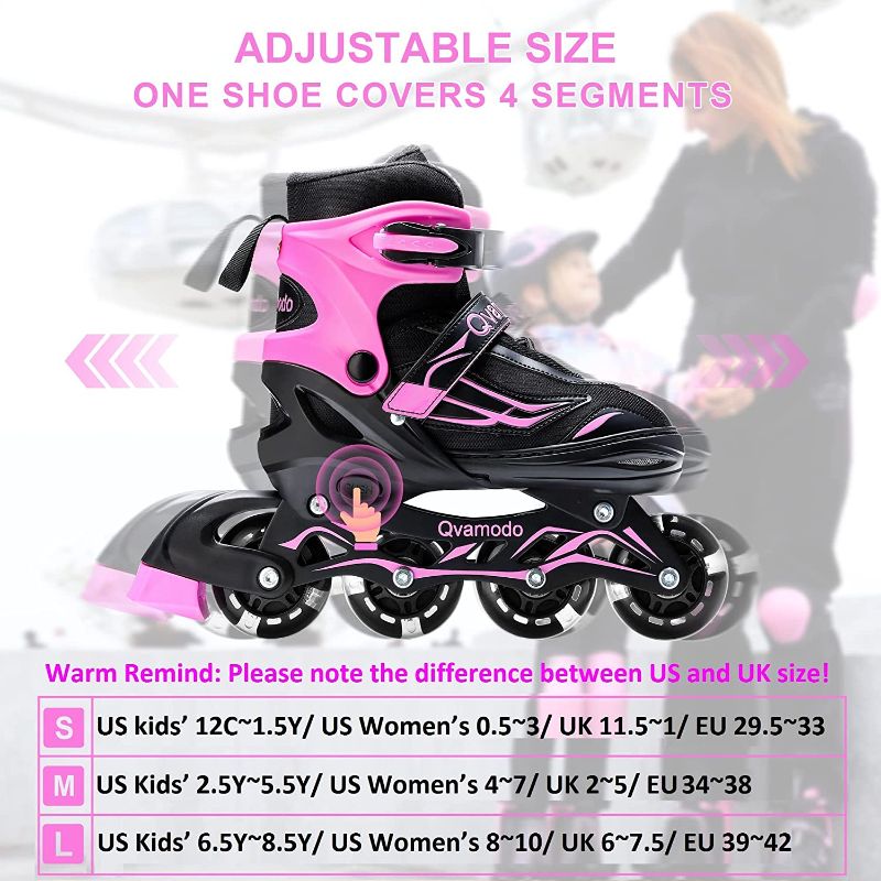 Photo 1 of Adjustable Inline Skates for Girls with Fun Lighting Wheels & Protective Gears, Safe Roller Skates for Beginners Kids Teens Youth SIZE LARGE
(STOCK PHOTO USED AS REFERENCE)