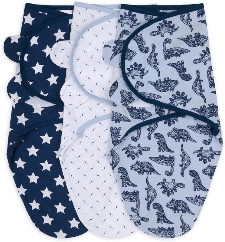 Photo 1 of The Peanutshell Baby Swaddle Blankets for Boys or Girls, Blue Dinosaur & Stars, 3 Pack Wrap Set, 2 Sizes (Small/Medium)
