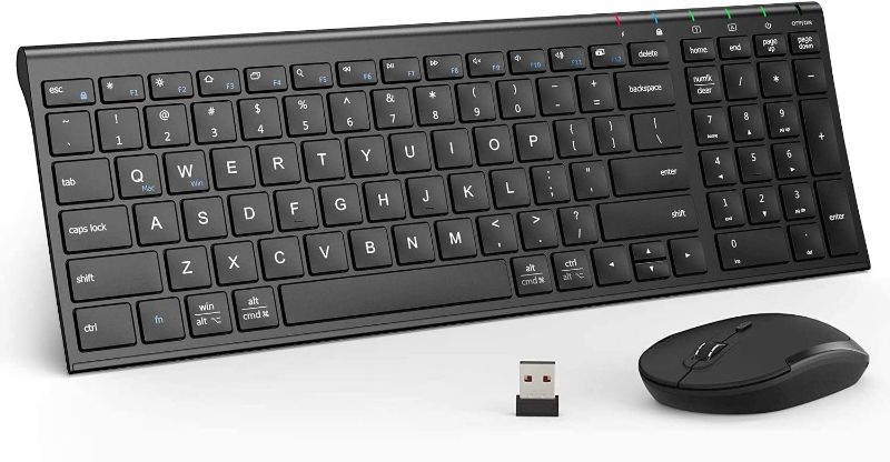 Photo 1 of iClever GK03 Wireless Keyboard and Mouse Combo - 2.4G Portable Wireless Keyboard Mouse, Rechargeable Ergonomic Design Full Size Slim Thin Stable Connection Keyboard for Windows 7/8/10, Mac OS
