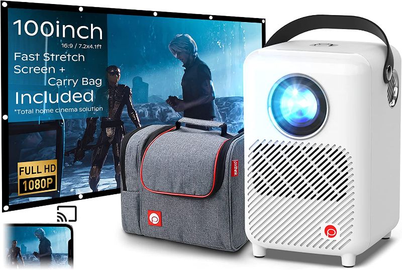 Photo 1 of Pixthink Mini Projector with WiFi, Home Movie Projector Support 4K, Portable Outdoor Projector with Carrying Case and Projector Screen, Native 1080P Home Movie Projector for Android/iPhone
