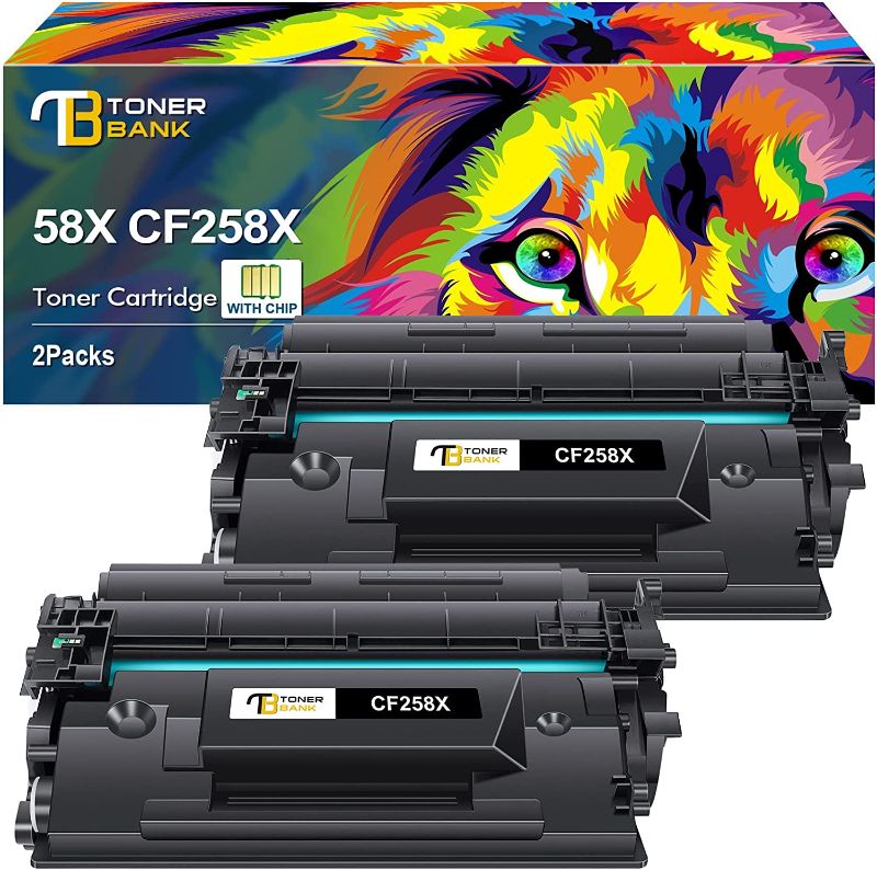 Photo 1 of Toner Bank with Chip Compatible Toner Cartridge Replacement for HP 58X CF258X 58A CF258A Pro M404n M404dn M404dw MFP M428fdw M428fdn M428dw M404 M428 Printer (Black 2 Pack)
