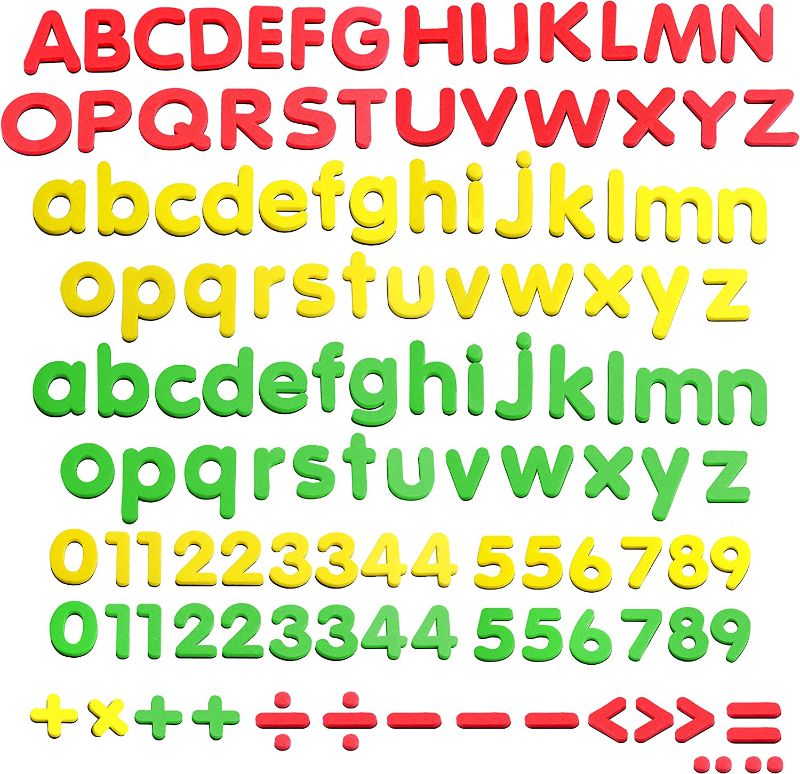 Photo 1 of 123 PCs Magnetic Form Letters and Numbers with Uppercase and Lowercase Plus Symbols for Alphabet Vocabulary Math (Each Measures About 1.2" x 1.5")